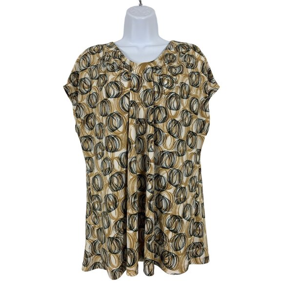 New York & Company Tops - New York & Company Womens Stretch Top Beige & Black Circles Pattern Short Sleeve